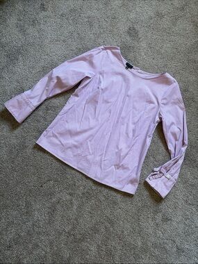 Talbots Light Pink Striped Back-Button bow  Sleeve Shirt size medium